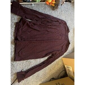 Goodfellow T-shirt Long Sleeve Maroon With Button Collar